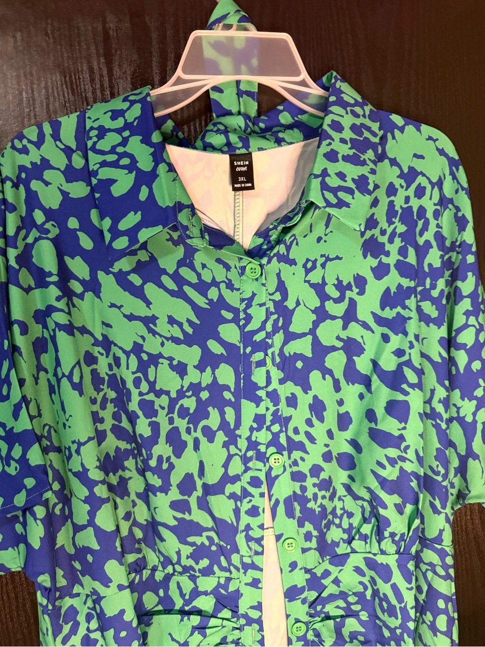 SHEIN Green and Blue Abstract Print Button-Down Top